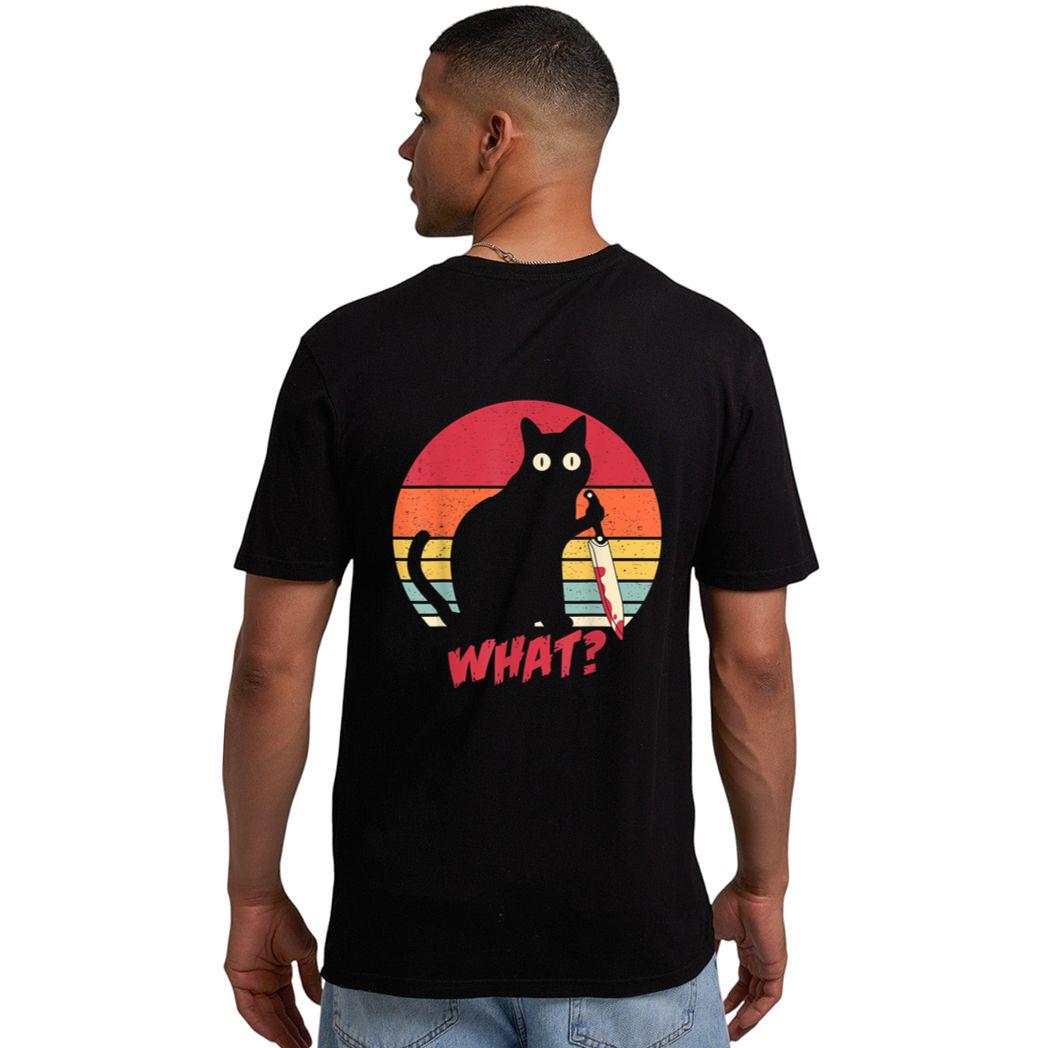 Vintage Cat What Funny Murderous Black Cat With Knife Men T-Shirt