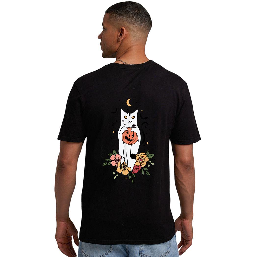 Vintage Floral Halloween Cat Ghost Pumpkin Auntum Women Kids Men T-Shirt